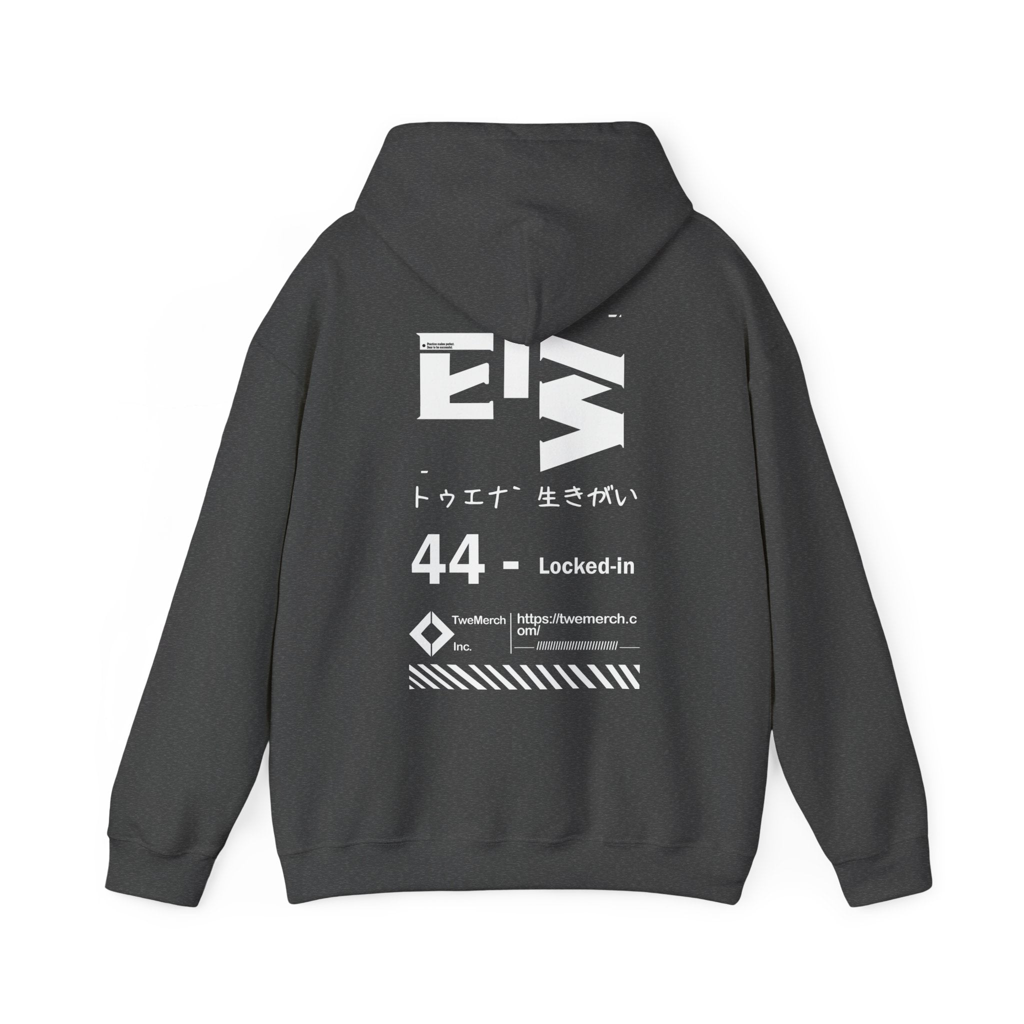 Back view of TweNa 44 Locked-In Hoodie – bold typography and graphic layout
