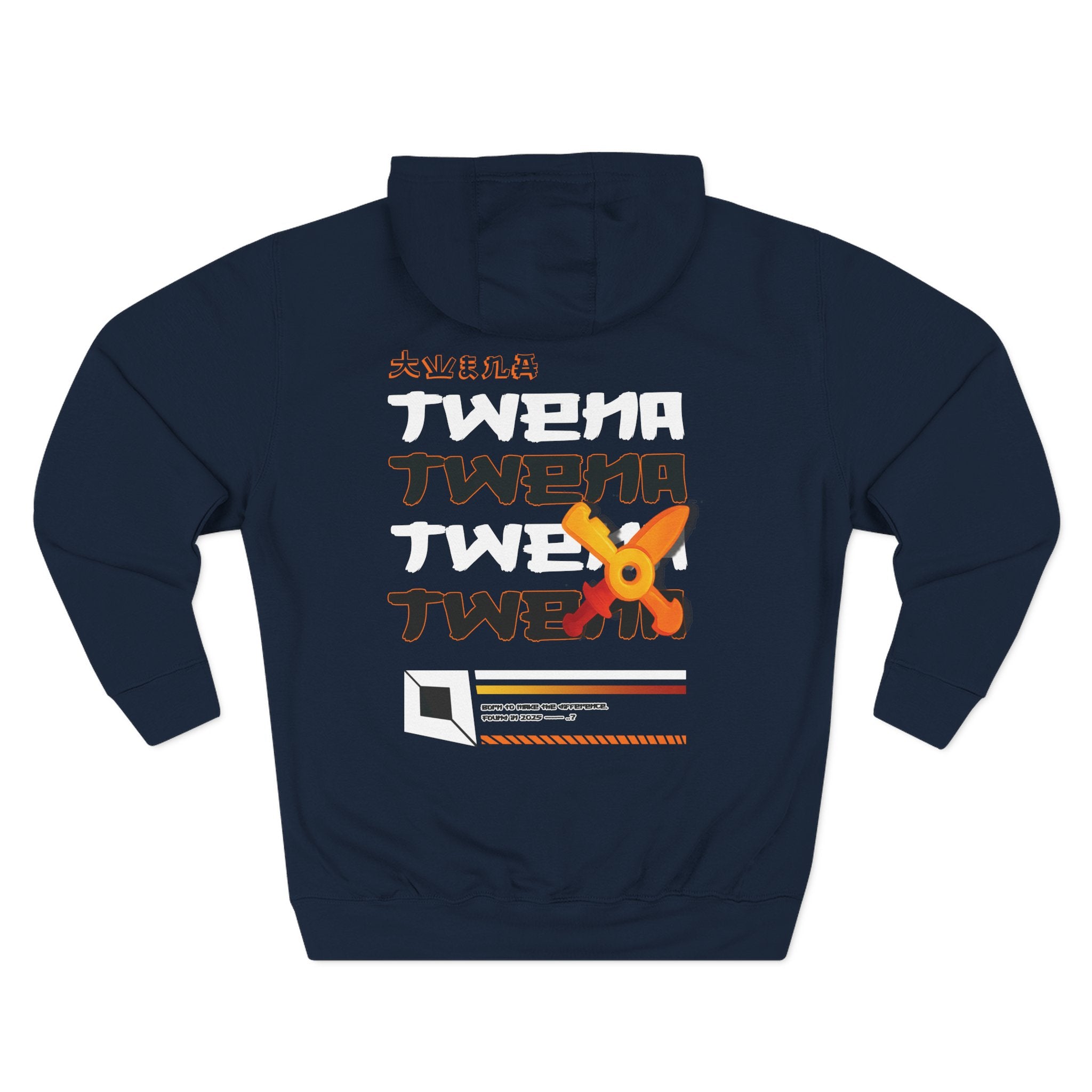 Futuristic streetwear sweatshirt with layered TweMerch typography
