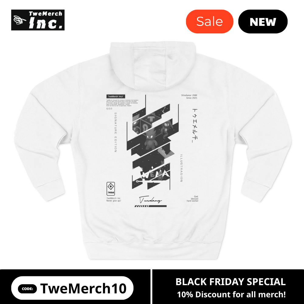 TweMerch Signature Hoodie original design – premium unisex streetwear hoodie in white