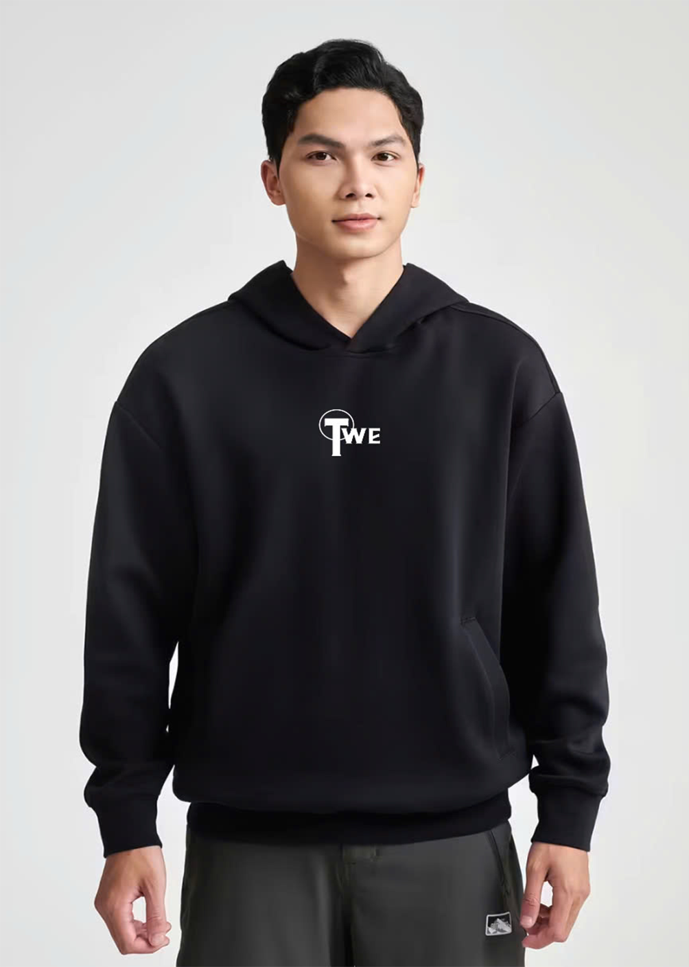 TweNa LOCKED-IN 44 Black Hoodie with Japanese text and techwear design – Front view